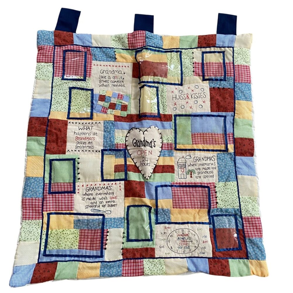 Grandmas Heartfelt Patchwork Wall Hanging Quilt Photo Keeper Sentimental Quotes